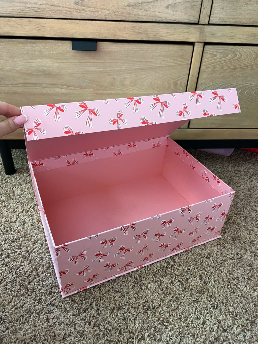 Pink Magnetic Gift Storage Box Red White Coquette Bows Extra Large